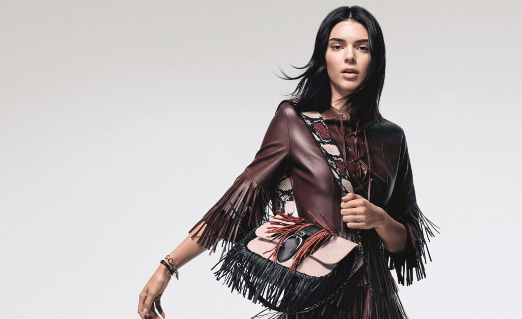 Kendall Jenner Stylish Wallpaper: Elegance with Longchamp & Fringe Leather