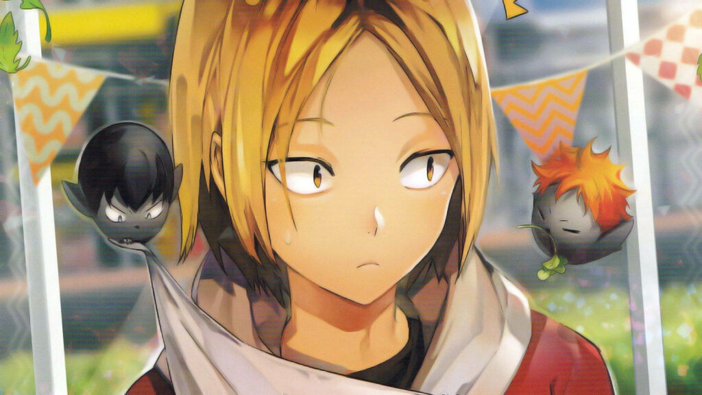 A Whimsical Trio: Kenma Caught Between Playful Chibi Crows Hinata and Kageyama - Kenma Background Delight Wallpaper