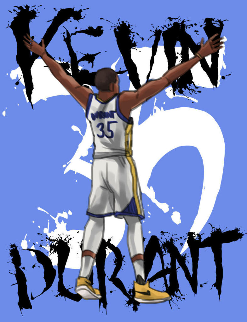 Vibrant Kevin Durant 35 Jersey Wallpaper with Bold Blue Background