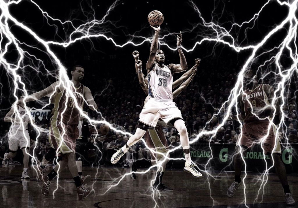Electrifying Kevin Durant Action Wallpaper with Lightning Effects