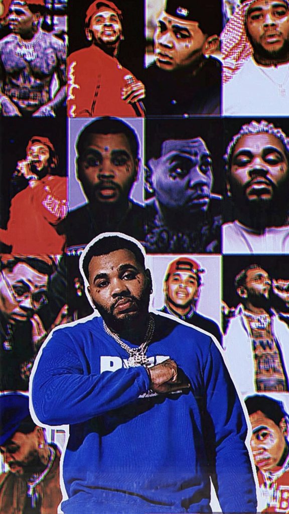 Dynamic digital collage wallpaper of rapper Kevin Gates with vibrant portraits and bold style