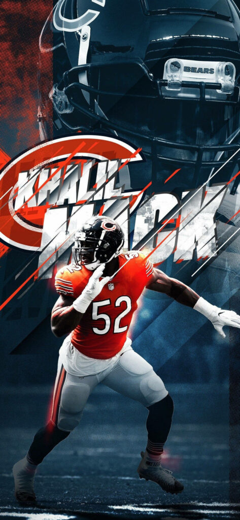 Khalil Mack Chicago Bears wallpaper in blue orange jersey number 52 dynamic football action