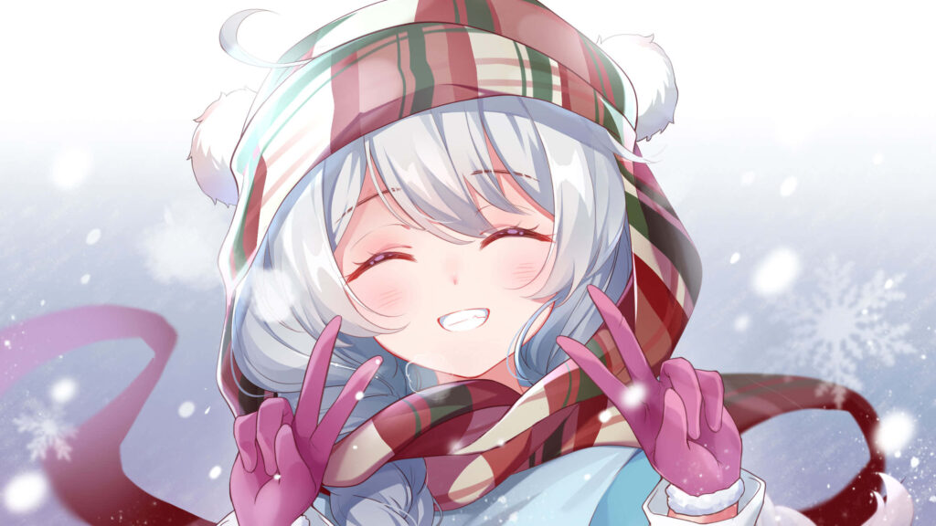 Cheerful Kiana Wallpaper: Festive Winter Vibes from *Honkai Impact 3rd*