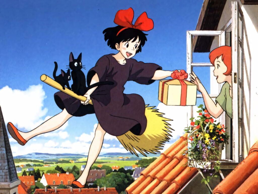 Kiki's Delivery Service Wallpaper: Joyful Flight with Jiji