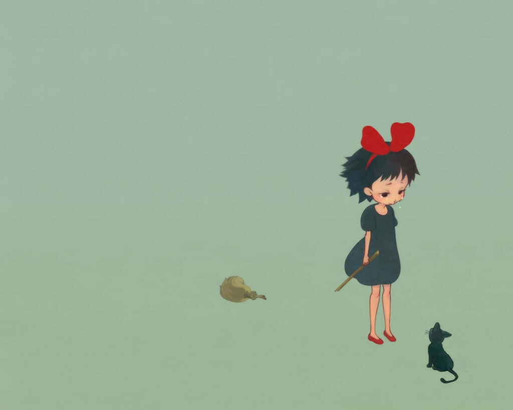 Whimsical Kiki's Delivery Service Wallpaper: Kiki on Broomstick Art