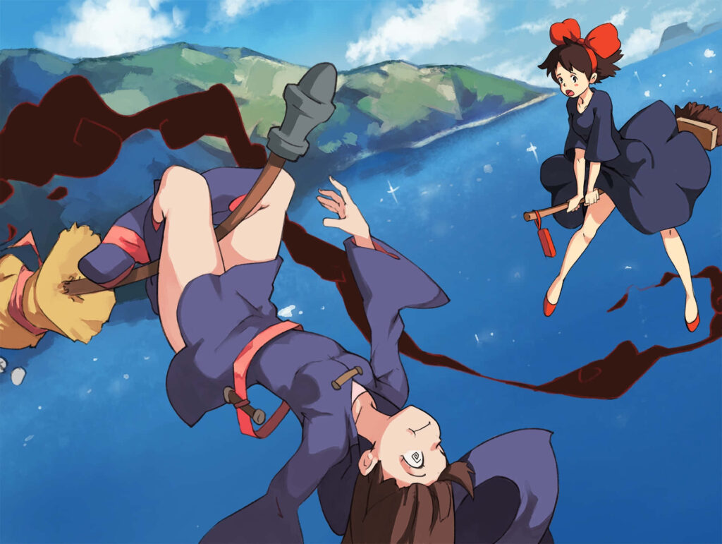 Scenic Kiki & Jiji Flying Wallpaper from Kiki's Delivery Service