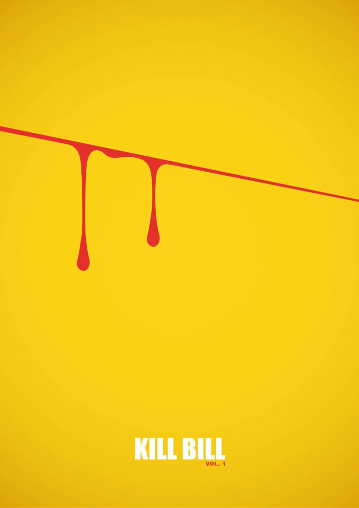Kill Bill Bloody Slash minimalist poster with bold yellow background intense movie wallpaper