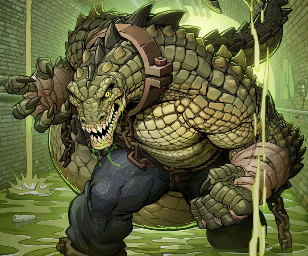 Killer Croc Wallpaper: Ferocious Reptilian Power in Gritty Setting