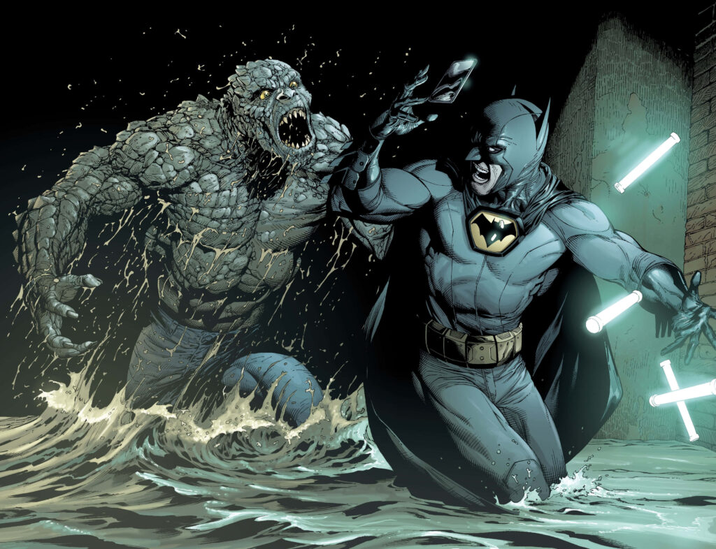 Killer Croc vs. Batman: Intense Action Scene Wallpaper Background