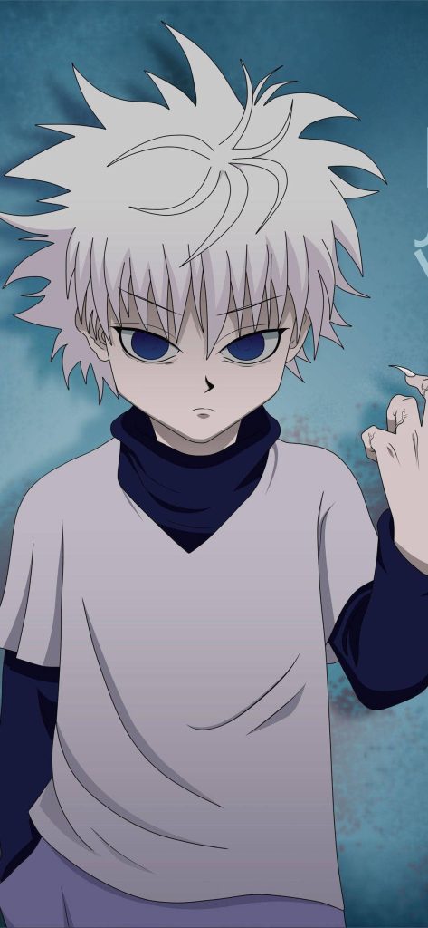 Killua Zoldyck Hunter x Hunter wallpaper anime white hair blue eyes assassin claws background