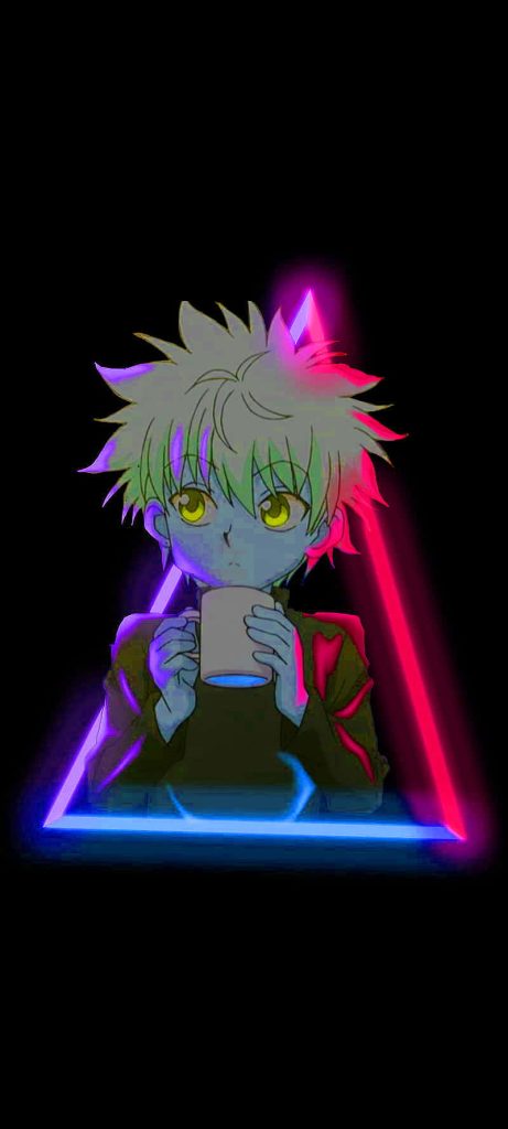 Killua Zoldyck Hunter x Hunter wallpaper neon triangle blue pink lighting dark background