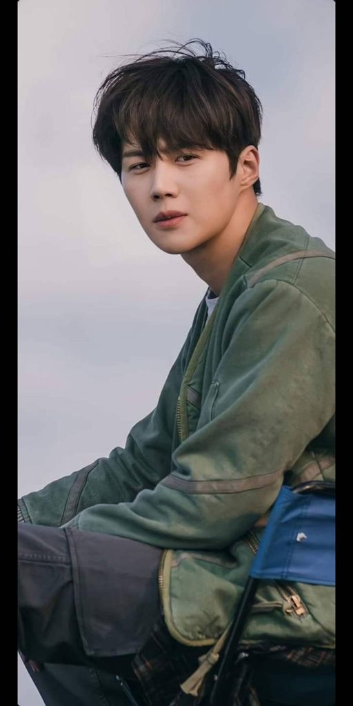 Serene portrait of Kim Seon-ho from Hometown Cha-Cha-Cha in casual olive jacket wallpaper
