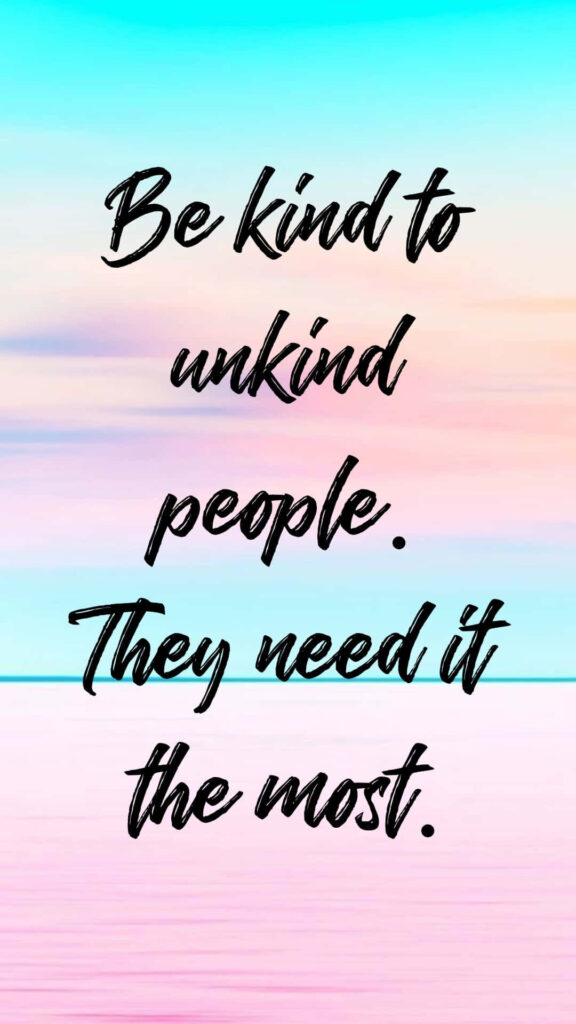 Inspirational kindness quote in black script on serene pastel gradient wallpaper background