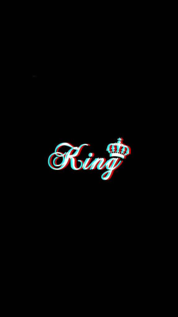 King script text with crown and digital glitch effect on black wallpaper background