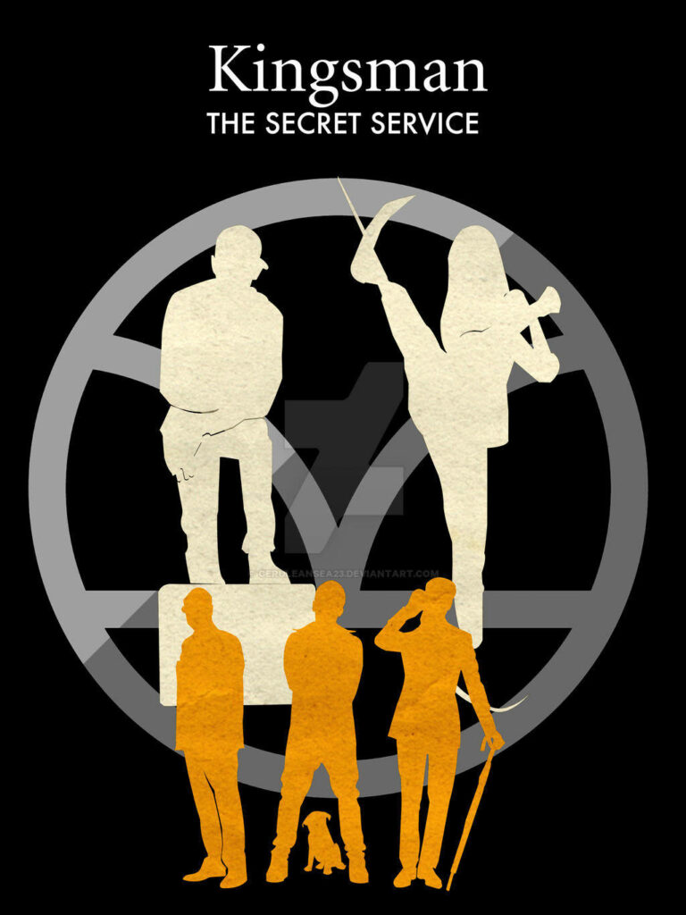 Kingsman The Secret Service white gold silhouettes main characters dynamic poses black background Wallpaper