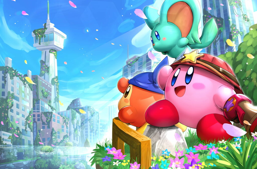 Kirby's Quest in a Forgotten World: Captivating QHD Wallpaper of the Beloved Video Game character