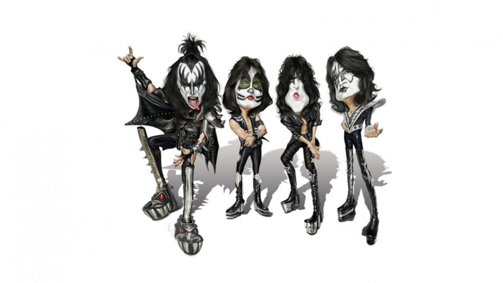 Vibrant Kiss Band Caricature Wallpaper - Iconic Rock Legends Art