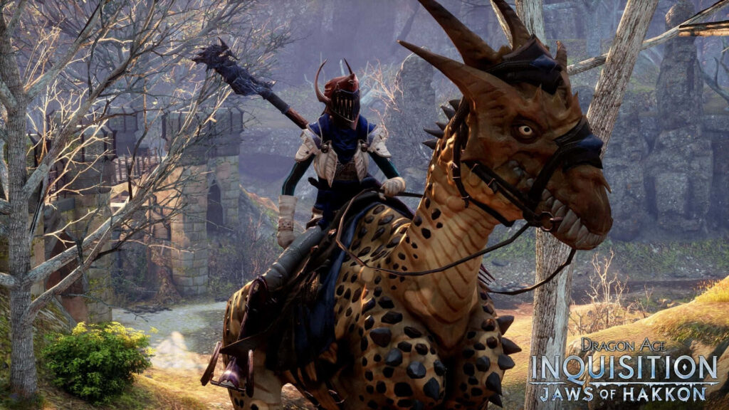 Mysterious Masked Knight: Unleashing the Power of the Tamed Dragon in the Enchanted Forest Wallpaper