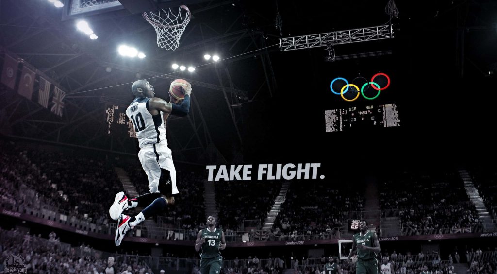 Kobe Bryant soaring for a dunk USA vs Nigeria 2012 Olympics basketball wallpaper background