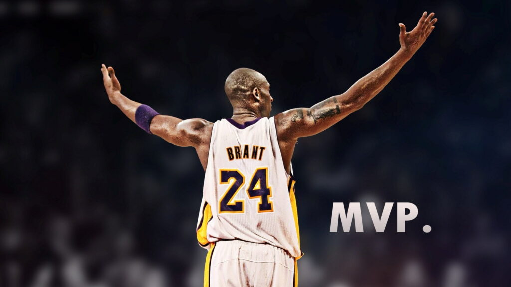 Kobe Bryant Lakers 24 jersey triumphant pose stadium MVP wallpaper HD basketball tribute