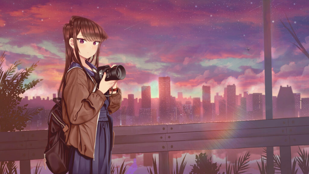 Komi San Wallpaper: Capturing Moments at Sunset Cityscape