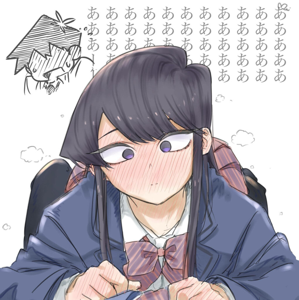Expressive Komi Shouko Wallpaper: Shy Charm Against a Humorous Backdrop