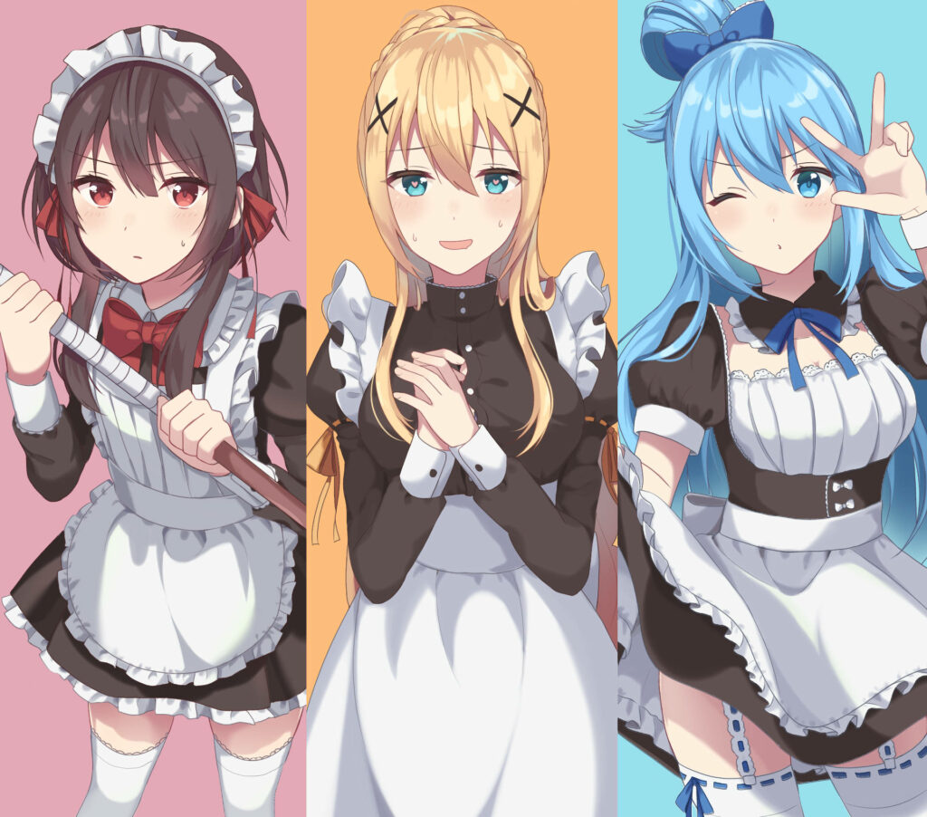 Sunny Smiles: A Harmonious Trio of Konosuba Heroines Gracefully Unite in a Radiant Field Wallpaper