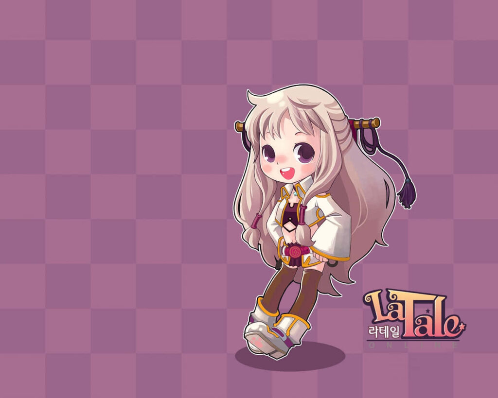 Cheerful Korean Anime Girl Wallpaper from La Tale - Purple Background