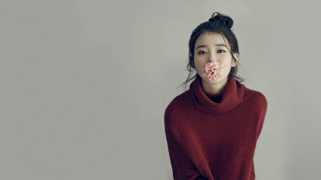 Artistic Musings: IU's Korean Girl Album Cover Wallpaper featuring the stunning singer in a captivating background