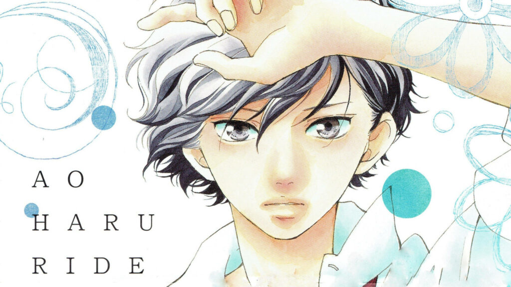 Serious Kou from Ao Haru Ride portrait with intense expression on soft blue background wallpaper