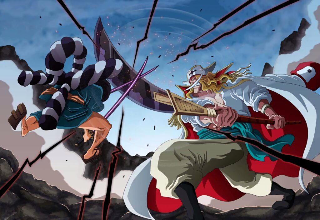 Kozuki Oden battling Edward Newgate intense One Piece anime scene vibrant colors wallpaper