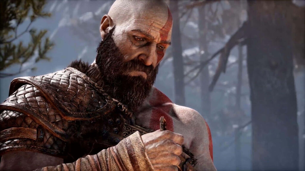 Kratos Contemplates: Serene Forest Wallpaper from God of War Ragnarok