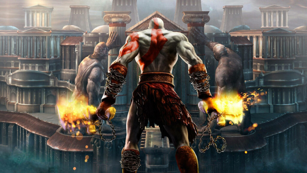 1920x1080 1080p Full HD Kratos: Unleashing Fury at the Temple of Olympus - A Legendary Gaming Wallpaper