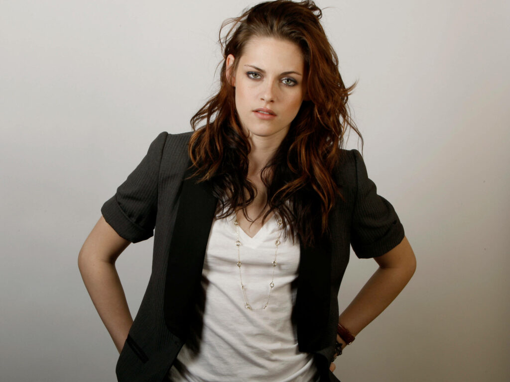Kristen Stewart rugged casual look with tousled hair confident expression wallpaper background