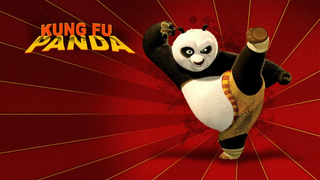 Dynamic Kung Fu Panda Kick Wallpaper with Vibrant Red Background