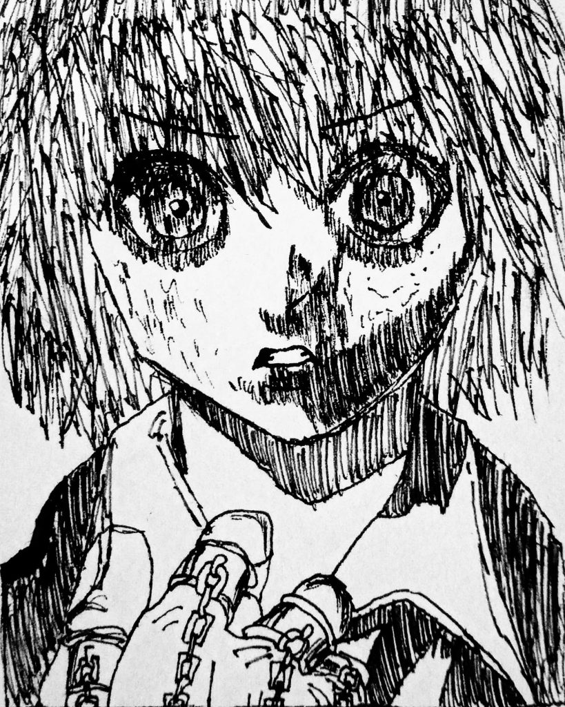 Kurapika Hunter x Hunter black and white ink sketch with intense eyes and signature chains Wallpaper