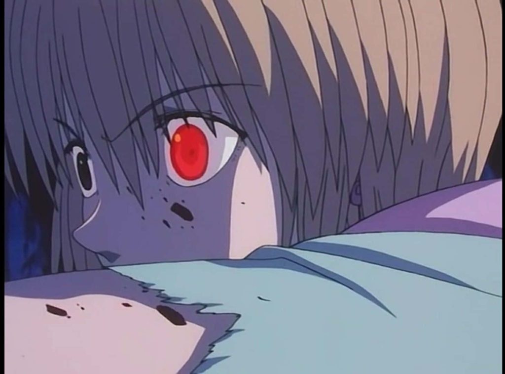 Kurapika Hunter x Hunter anime wallpaper red Scarlet Eyes dynamic punching pose background