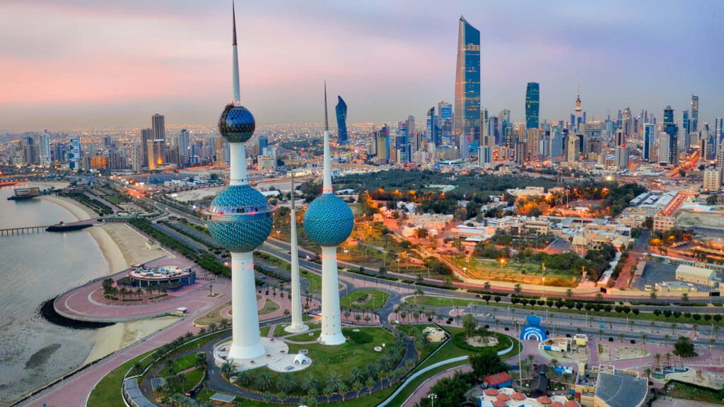 Stunning Kuwait Towers Wallpaper: Vibrant Cityscape Background