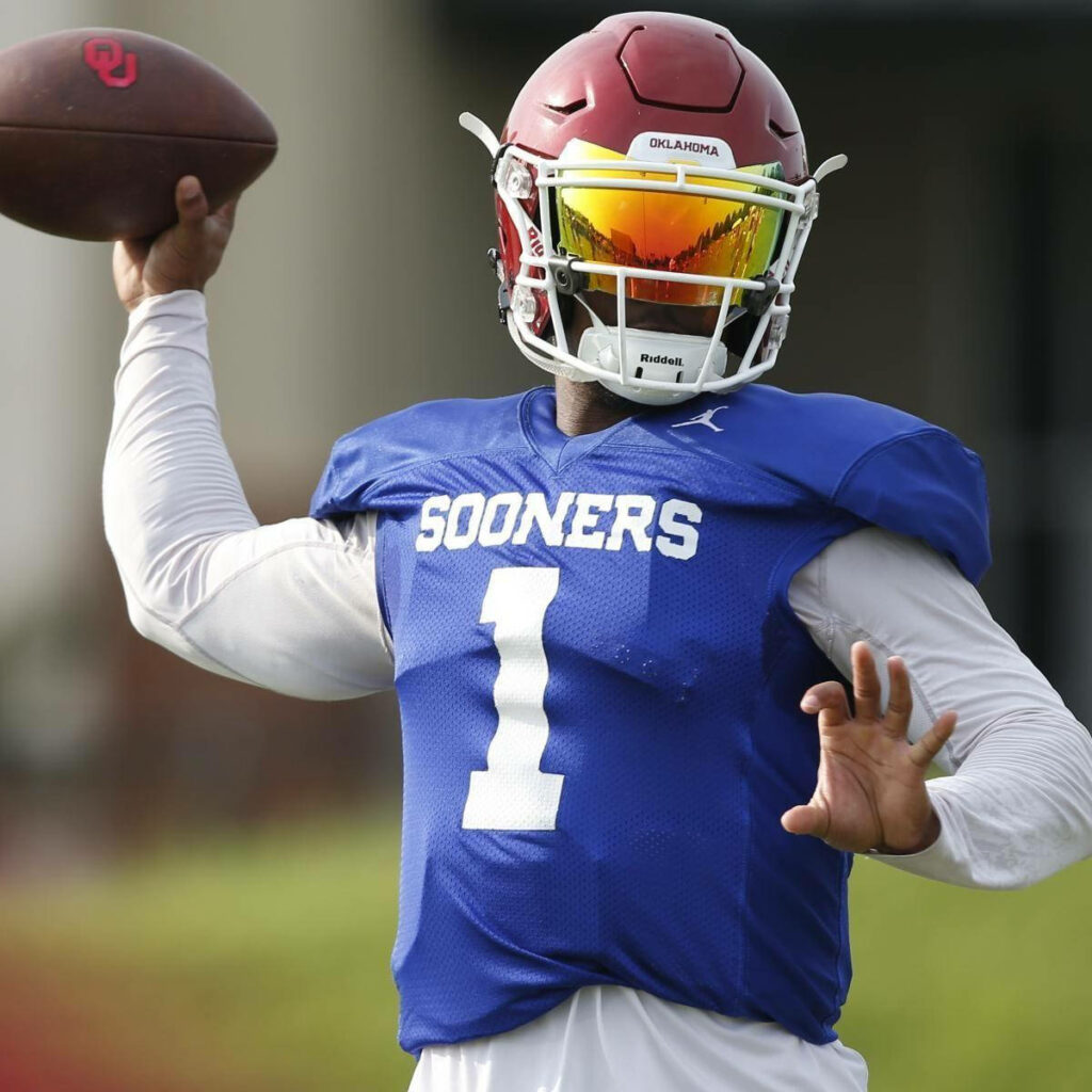 Kyler Murray in Blue Sooners Uniform - Football Wallpaper Background