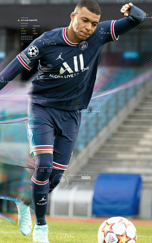 Dynamic Kylian Mbappé Wallpaper: Skill & Stats on the Field