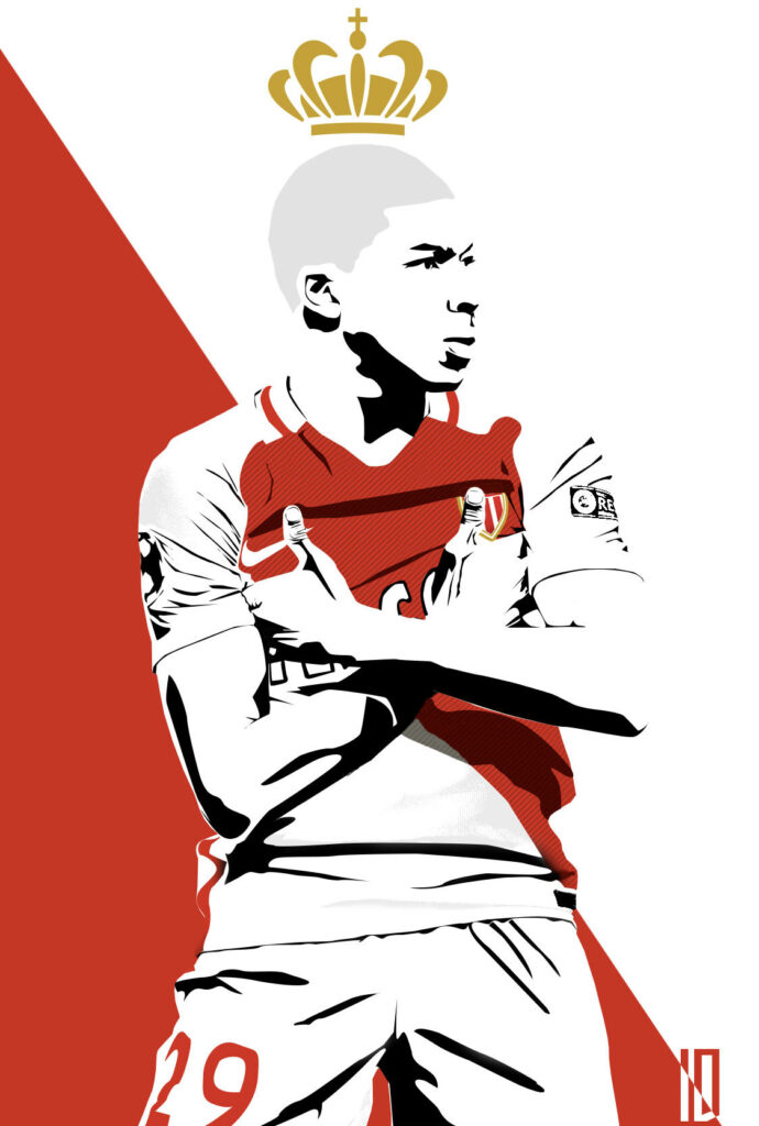 Bold Kylian Mbappe Artwork: Iconic Red & White Wallpaper Design