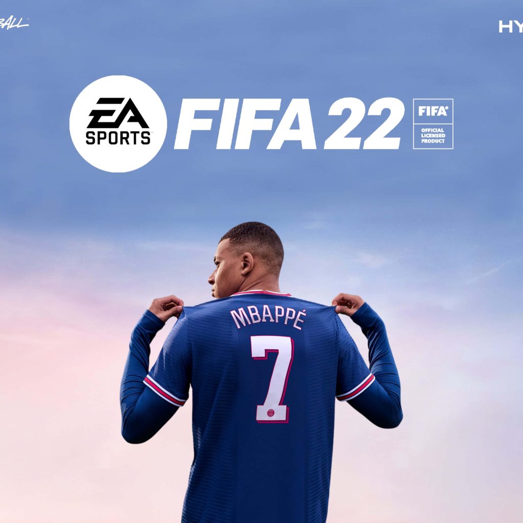 FIFA 22 wallpaper featuring Kylian Mbappé PSG jersey high-resolution football background