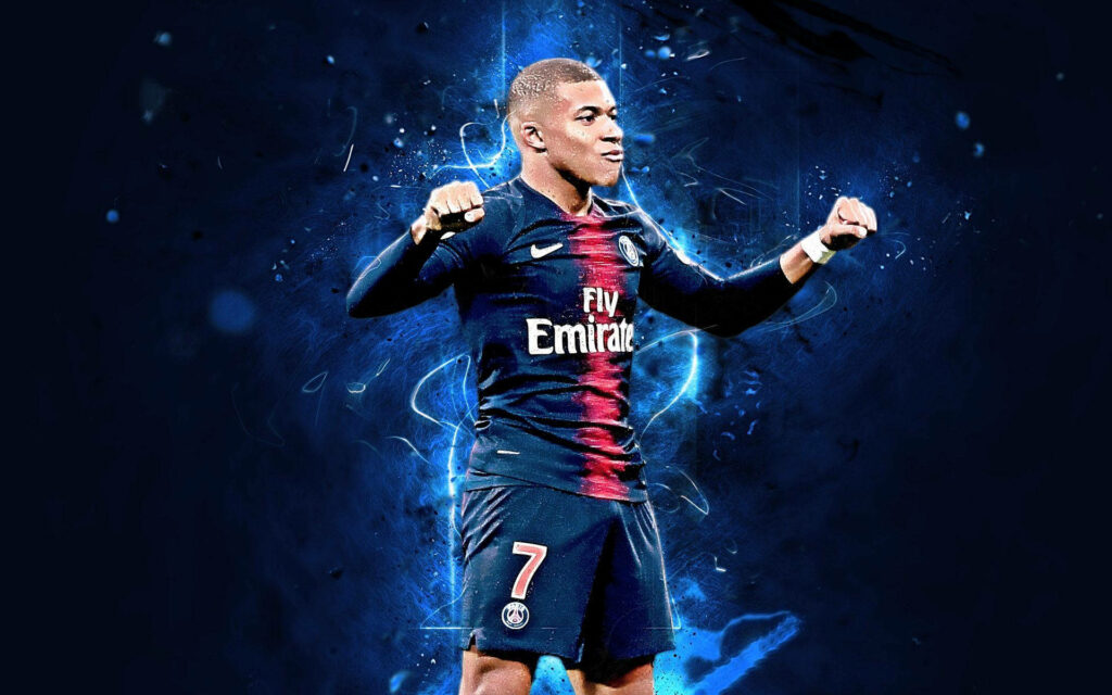 Dynamic Football Player #7 Celebration Wallpaper - Kylian Mbappé Footballer Background