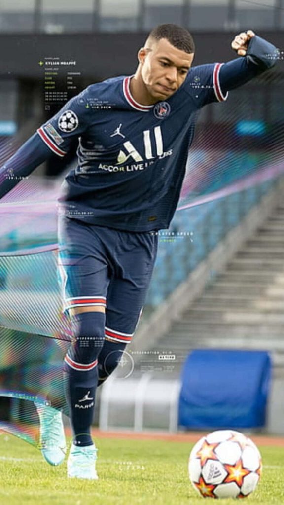 Kylian Mbappé Paris Saint-Germain FIFA 22 game wallpaper with dynamic motion graphics speed boost