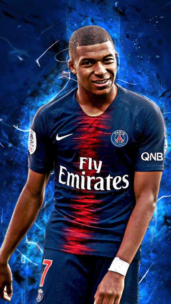 Kylian Mbappe PSG Wallpaper: Vibrant Blue Effects Background