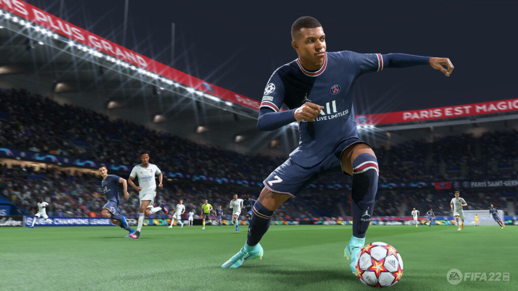 Kylian Mbappe in Action: Dynamic PSG Wallpaper for FIFA Fans