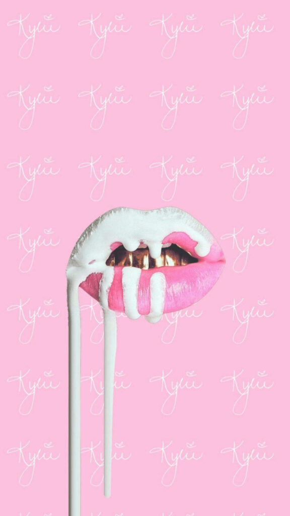 Kylie's Captivating Baddie Pfp with Hot Pink Dripping Lips on a Mesmerizing Pink Background Wallpaper