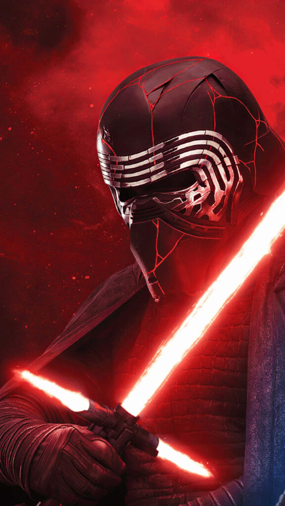 Kylo Ren Wallpaper: Dark Side Aura with Red Crossguard Lightsaber