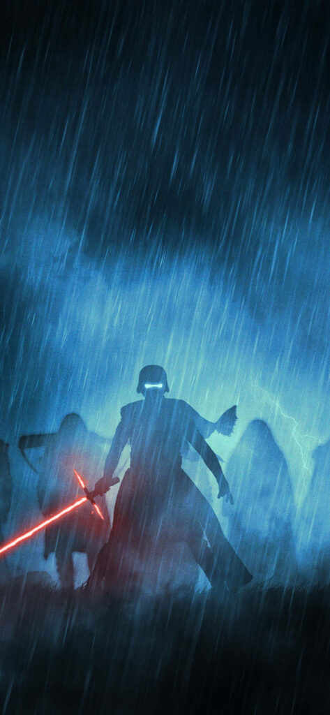 Dark Iconography: Kylo Ren's Rainy Encounter with the Fiery Blade Wallpaper