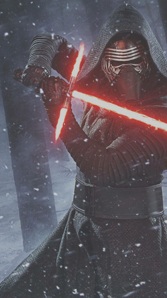 The Dark Side's Champion - Kylo Ren Unleashes the Force in Intimidating Fashion: A Striking Star Wars Iphone Background Wallpaper